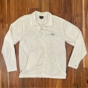 Obey Worldwide Men’s White Button Up Windbreaker Jacket Size Medium.